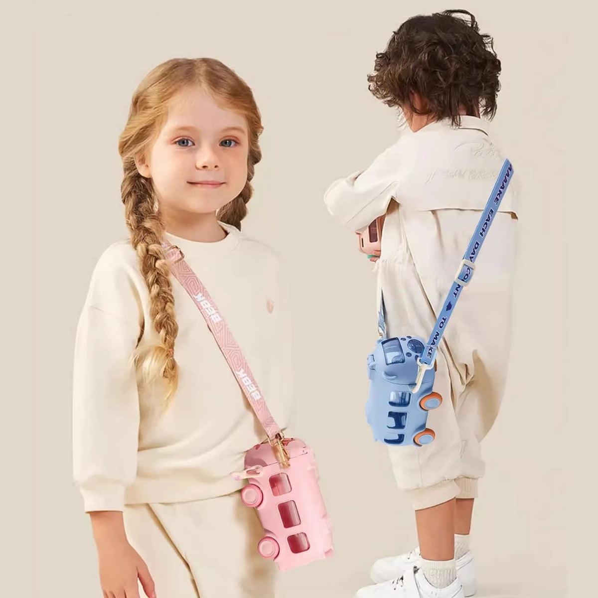 Premium 600ml School Bus Design Kids Water Bottle with Strap | Leak-Resistant Portable Drinking Bottle for Children