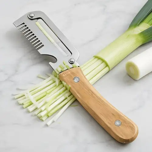 Premium 3-in-1 Stainless Steel Vegetable Peeler & Cutter | Multifunctional Fruit Vegetable Slicer with Wooden Handle & Bottle Opener