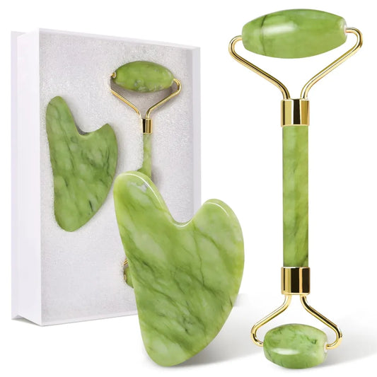 Premium Jade Roller & Gua Sha Stone Set | Facial Massage Roller for Skincare & Beauty | Natural Stone Skin Care Tool