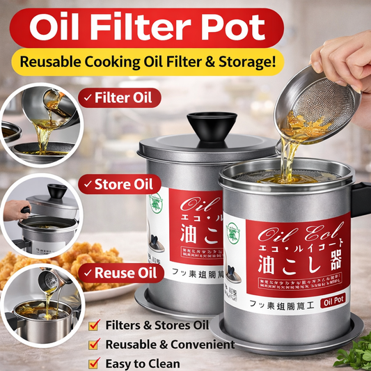 Premium 1.4L Cooking Oil Filter Pot | Reusable Stainless Steel Oil Strainer & Storage Container for Kitchen