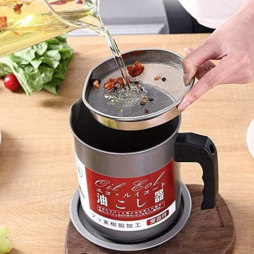 Premium 1.4L Cooking Oil Filter Pot | Reusable Stainless Steel Oil Strainer & Storage Container for Kitchen