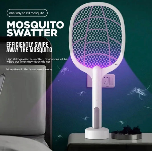 Premium USB Rechargeable Mosquito Racket with Stand | Electric Insect Killer Swatter Bat for Indoor & Outdoor Use