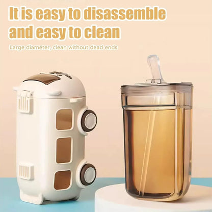 Premium 600ml School Bus Design Kids Water Bottle with Strap | Leak-Resistant Portable Drinking Bottle for Children
