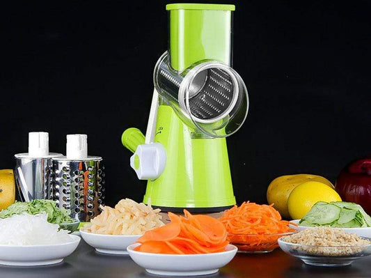 Premium Manual Vegetable Drum Cutter & Slicer | Multifunctional Rotary Kitchen Grater with Interchangeable Cutting Drums