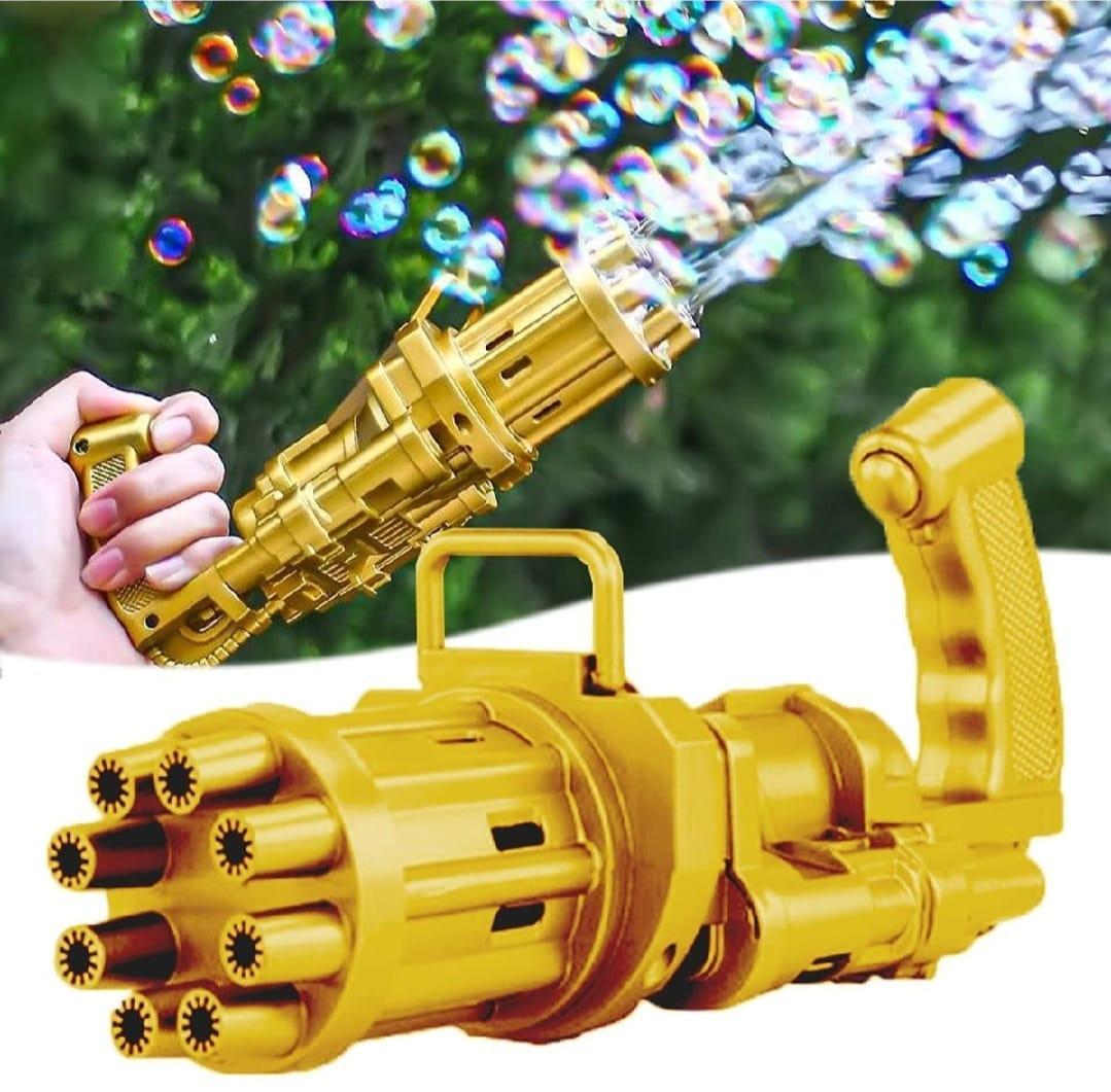 Premium Electric Gatling Bubble Gun | 8-Hole Automatic Bubble Blaster Toy with Bubble Solution & Tray