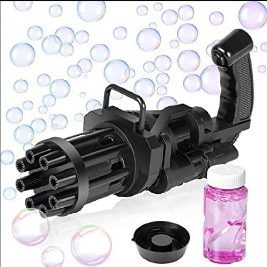 Premium Electric Gatling Bubble Gun | 8-Hole Automatic Bubble Blaster Toy with Bubble Solution & Tray