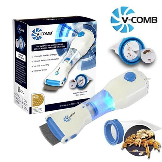 Premium V-COMB Electric Head Lice Treatment Device | Chemical-Free Electronic Lice Comb with Hygienic Disposable Filter