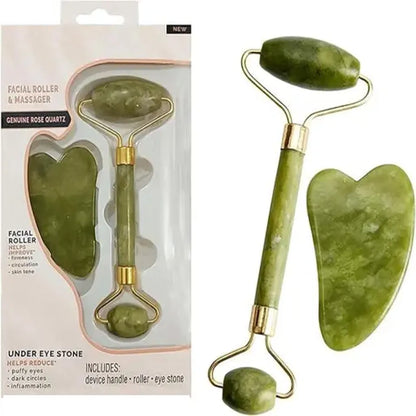 Premium Jade Roller & Gua Sha Stone Set | Facial Massage Roller for Skincare & Beauty | Natural Stone Skin Care Tool