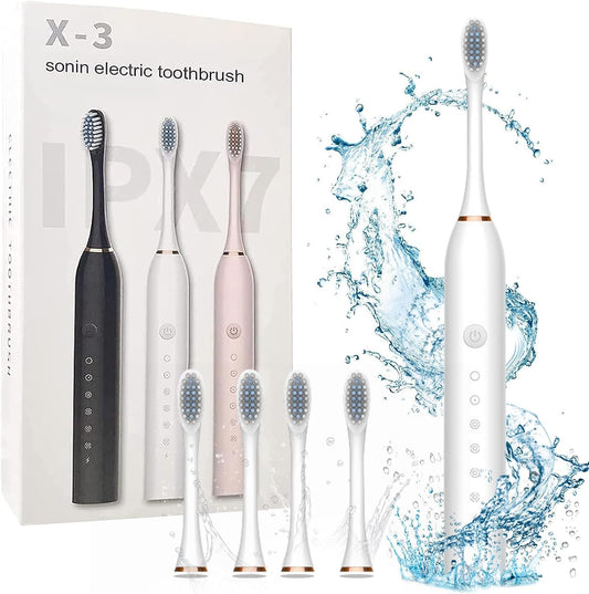 Premium Rechargeable Electric Toothbrush with 2 Extra Brush Heads | USB Charging 6-Mode Sonic Toothbrush for Deep Oral Cleaning