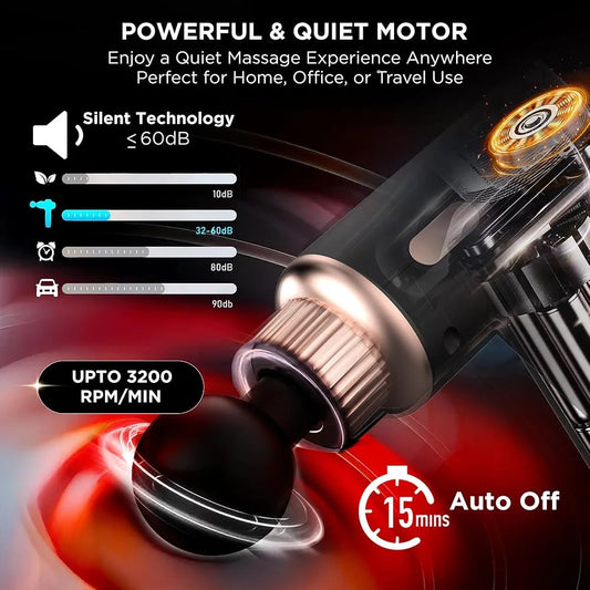 Rechargeable Massage Gun | 3000mAh Battery | 4 Speed Levels | 4 Removable Heads Electric Full Body Massager