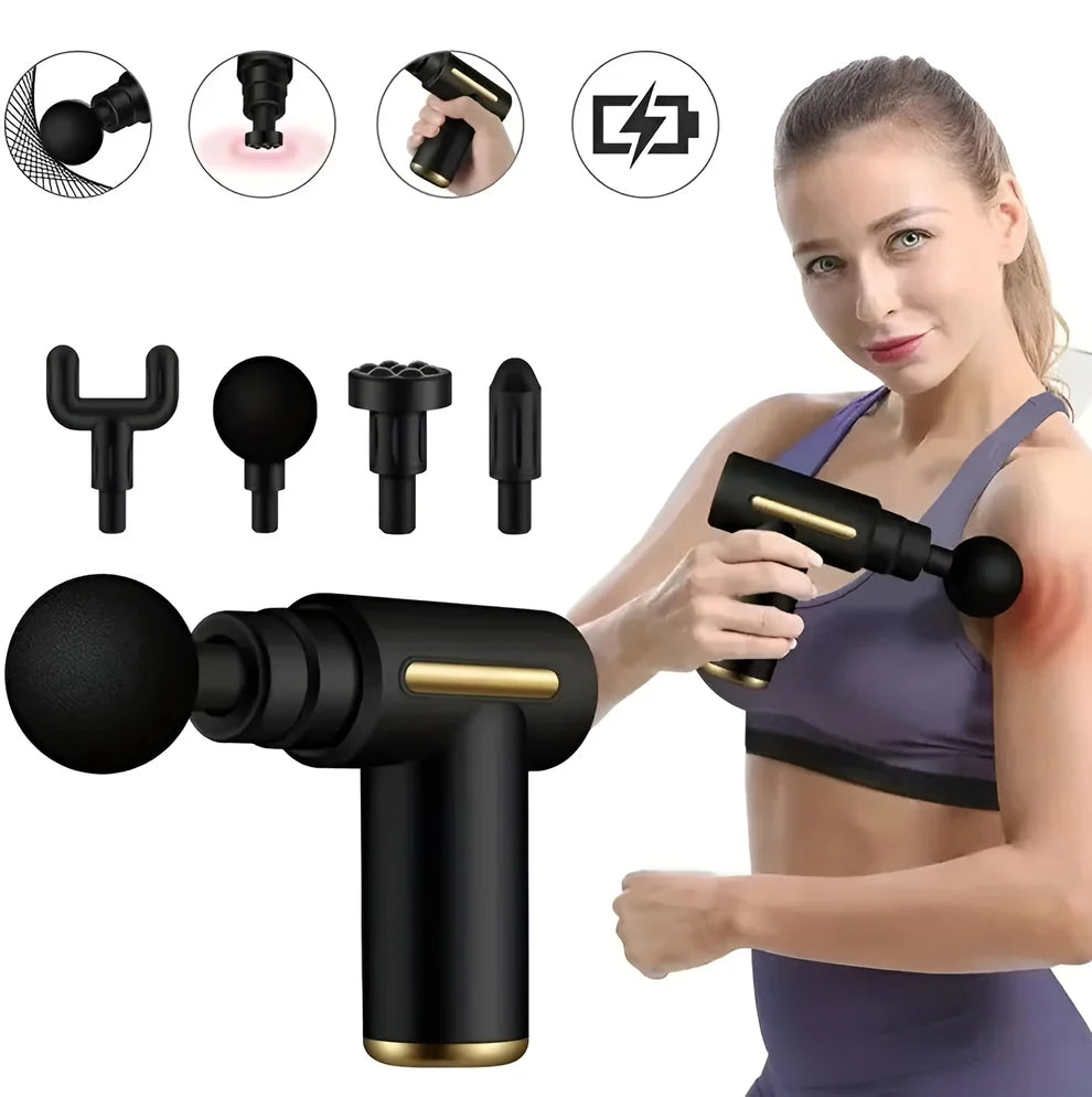 Rechargeable Massage Gun | 3000mAh Battery | 4 Speed Levels | 4 Removable Heads Electric Full Body Massager