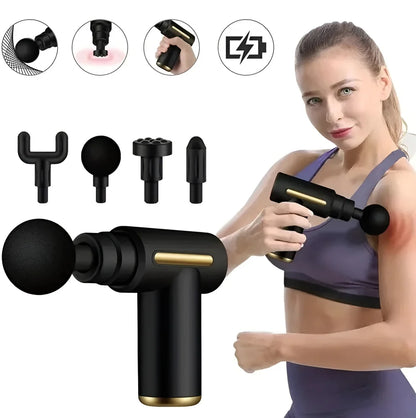 Rechargeable Massage Gun | 3000mAh Battery | 4 Speed Levels | 4 Removable Heads Electric Full Body Massager