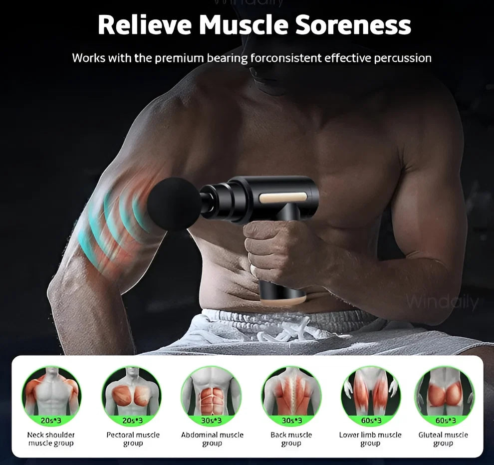 Rechargeable Massage Gun | 3000mAh Battery | 4 Speed Levels | 4 Removable Heads Electric Full Body Massager