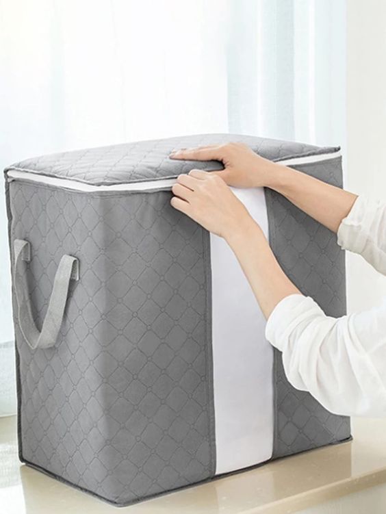 Grey Storage Bag Household Clothes Quilt Pillow Blanket Storage Bag