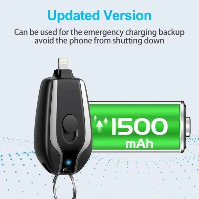 Portable Keychain Charger | 1500mAh Ultra-Compact Mini Battery Pack | Fast Charging Backup Power Bank For Type c Devices